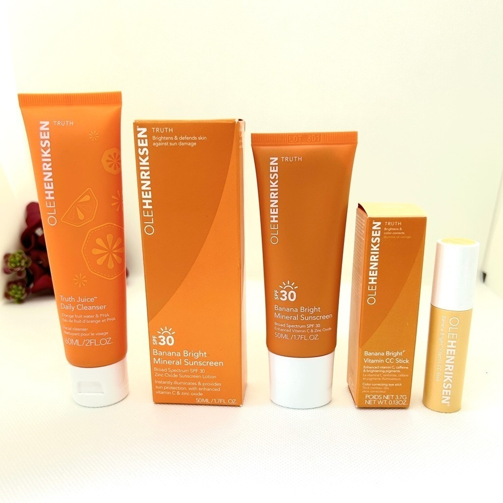 Ole Henriksen Bundle Banana Bright Mineral SPF 30, Vitamin CC Stick and Cleanser